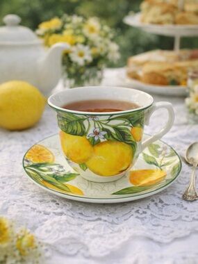 Lemon Tea Cup & Saucer Set 🍋 Grace Teaware Cottagecore Porcelain